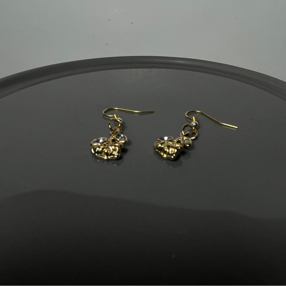 Nickel-Free Handmade Mini Rose Drop Earrings – Gold with Crystal Leaves NEW - Picture 3 of 7